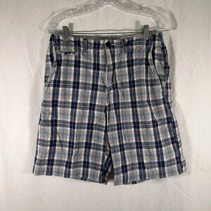 American Eagle AE Plaid Shorts Men's 30 Blue Plaid Chino Pockets 100% Cotton